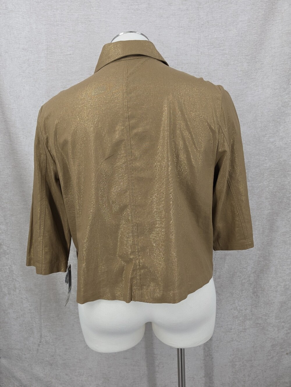 Y2K Mossimo Linen Cotton Metallic Gold Double Breasted Cropped Jacket NEW - Picture 8 of 12